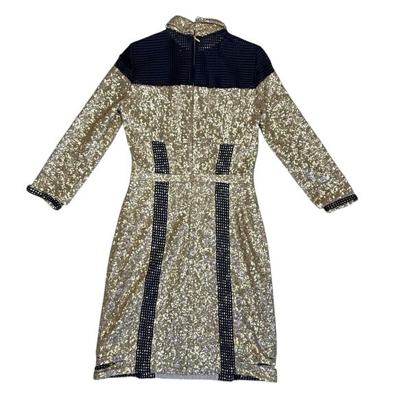 Jinhoy Gold Line Bodycon Sequin Navy Mesh Strap Dress XS - Picture 11 of 15